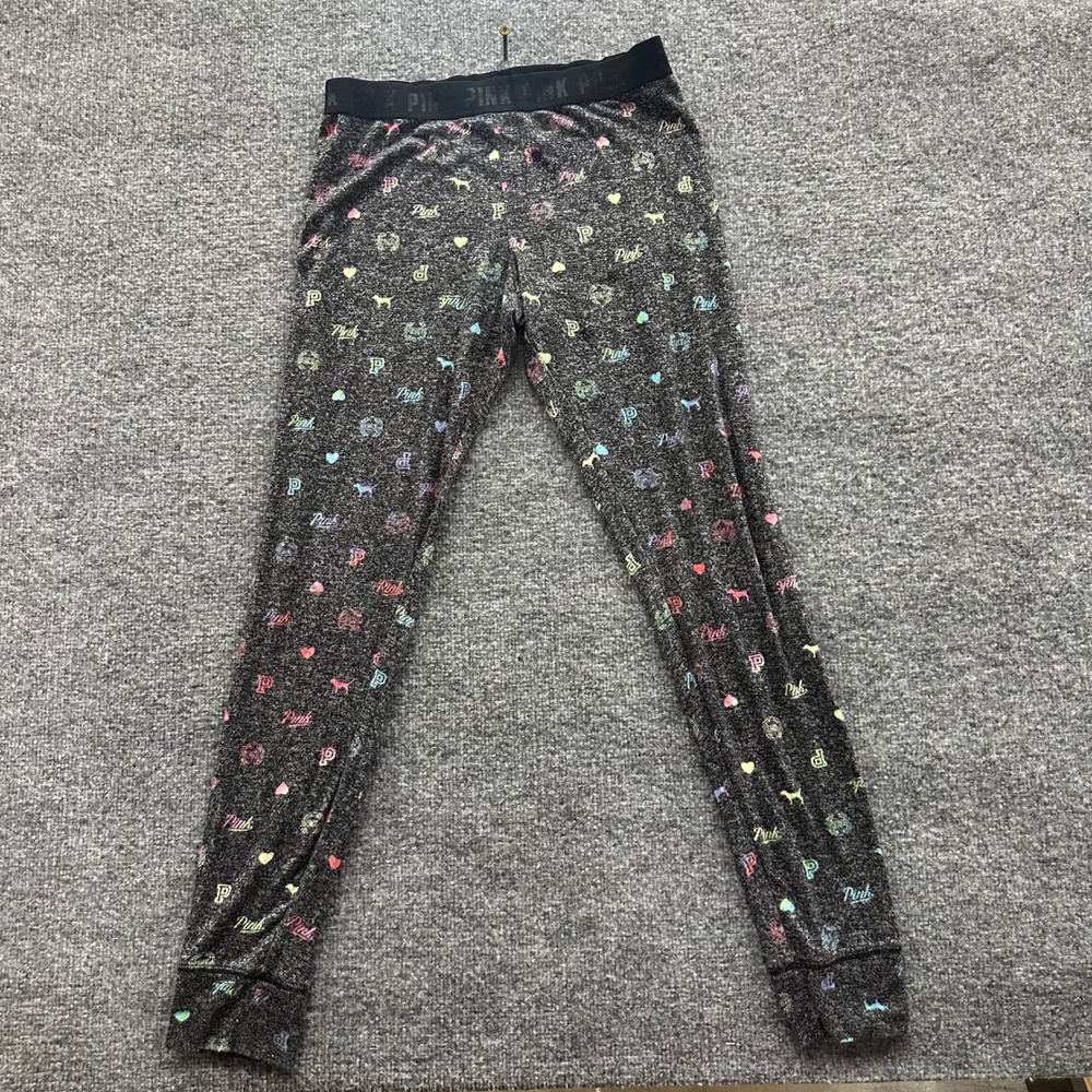 Pink Pajama Leggings Womens Size M Gray Viscose Logo Print Sleepwear Joggers